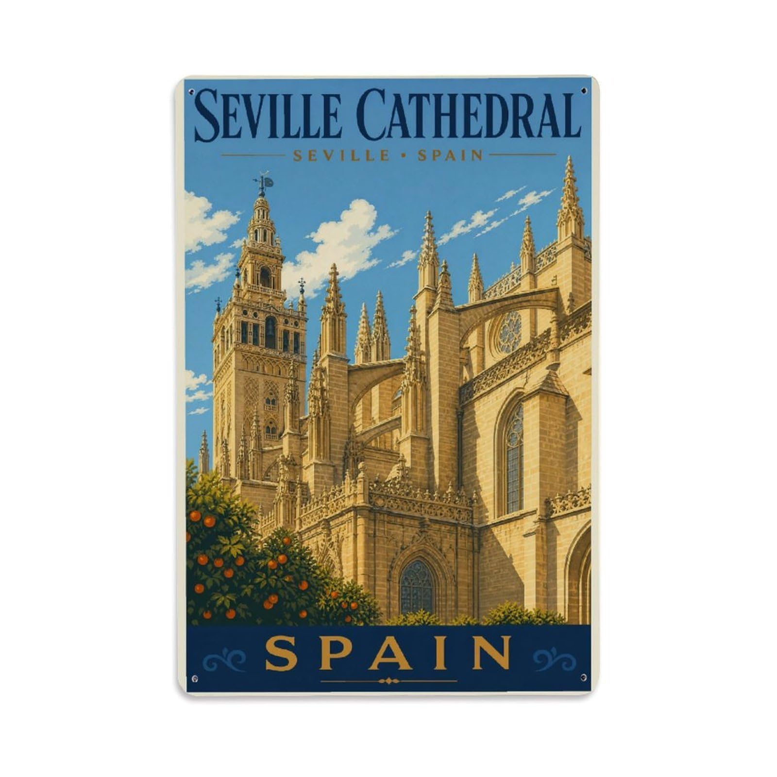 Yrnq 08X12inch Vintage Style Vintage Cathedral Exterior Flying Buttresses Gothic Spain Metal Tin Sign