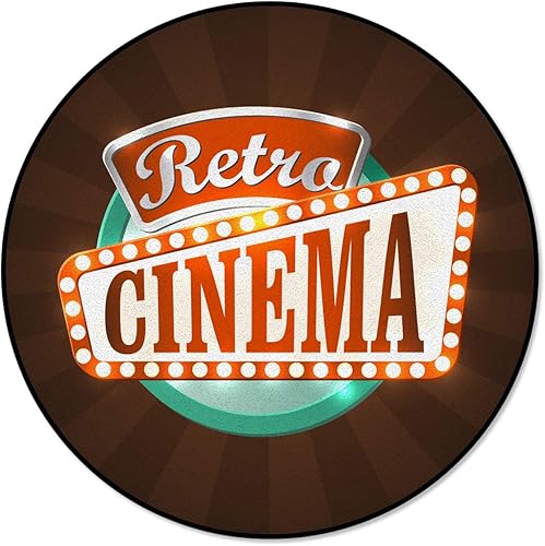 Miniatura 2 de Alfombras redondas para niños, tapete antideslizante para sala de estar, comedor, cocina, decoración de estilo retro, diseño de letrero de cine,