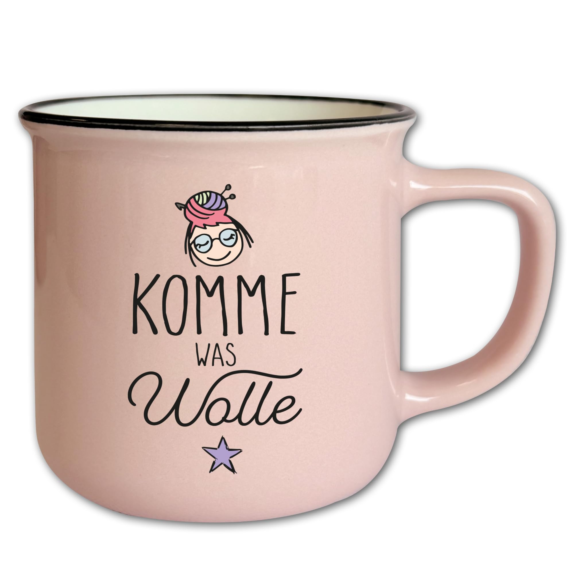 Frida's Tassen-Set Vintage 6 Motive Keramik Wolle Stricken Häkeln Geschenk Retro 330 ml