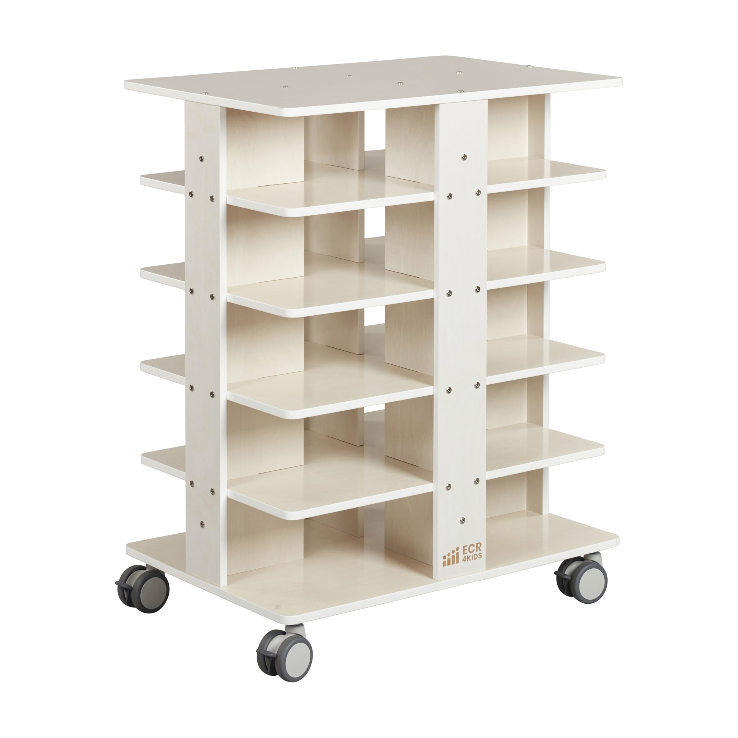 ECR4Kids 20-Compartment Mobile Storage Tower, 5x4, Classroom Furniture, White Wash