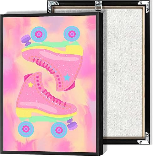 Pastel Roller Skates Posters Cute Pastel Decor Prints Rainbow Color Eclectic Style Canvas Wall Art For Home Bedroom Dorm Wall Decor 12x16in Unframed