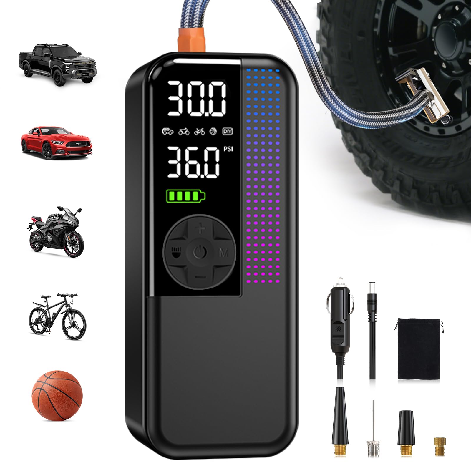 Tire Inflator Portable Air Compressor 150 PSI Cordless Air Pump 12V DC Car Plug Dual Power 10000mAh Fast