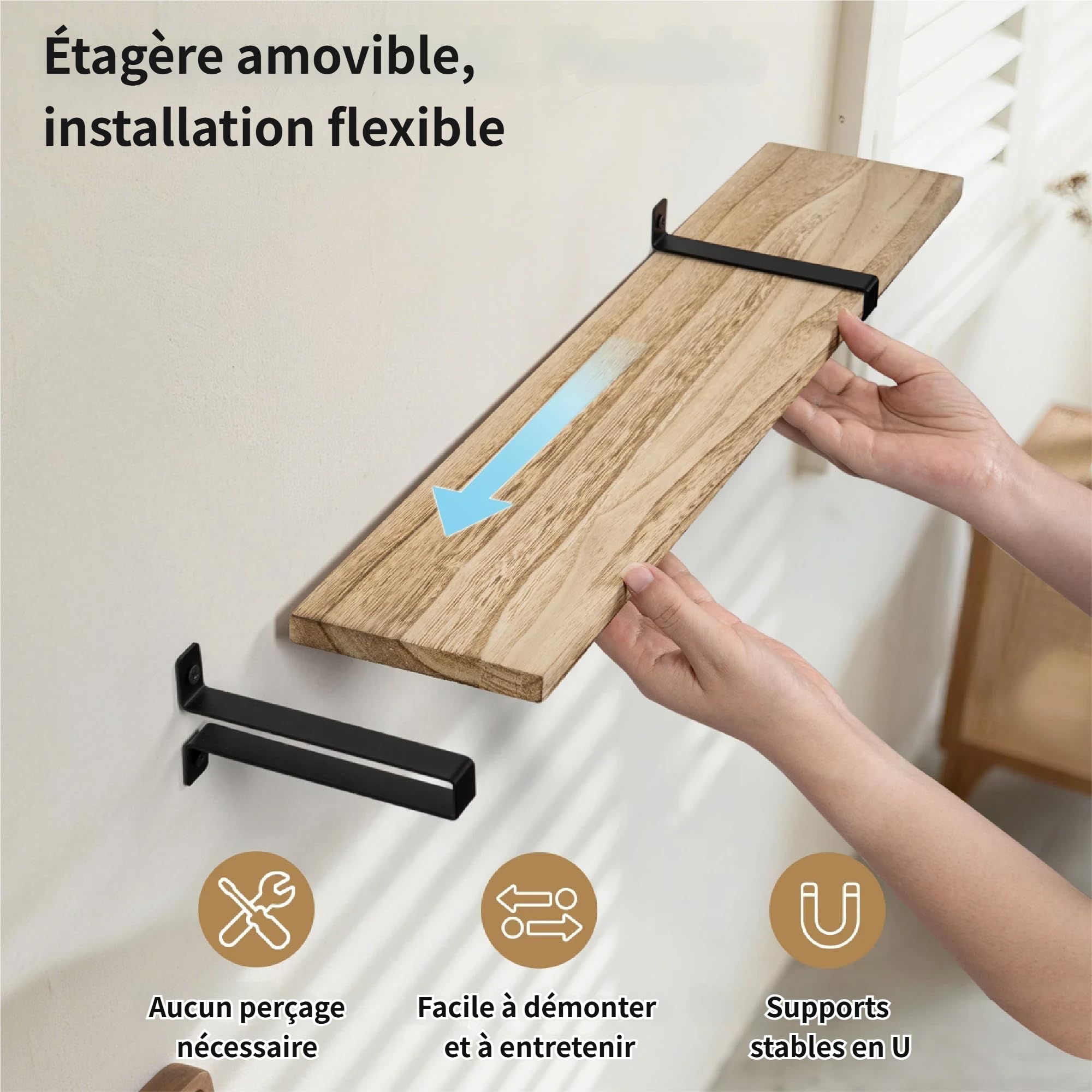 Gronda Étagère Murale Lot de 3 étagères flottantes étagère Murale Bois idéal pour Les salles de Bains, Les Salons, Les Chambres et Les Cuisines Industrielle 60cm