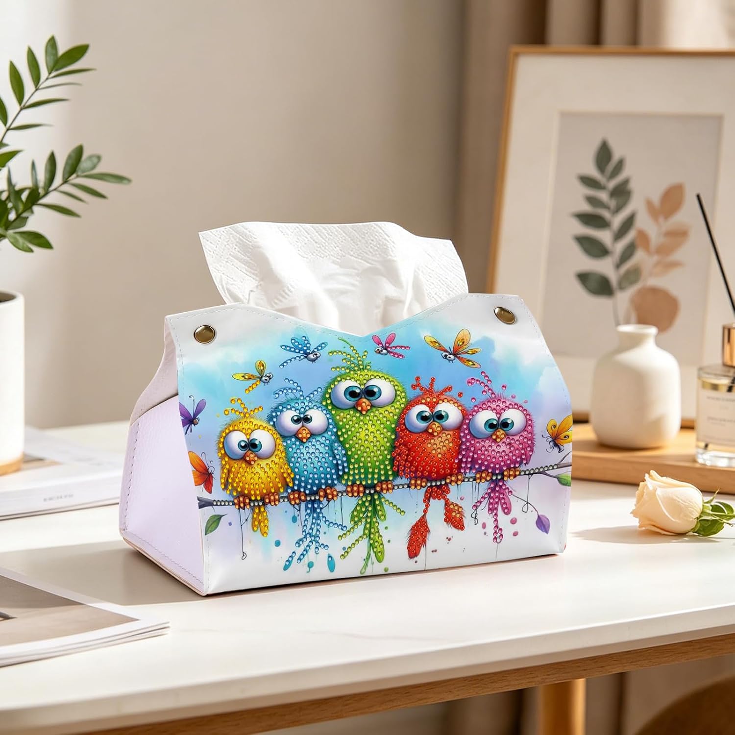 Colorful Cute Birds DIY PU Leather Diamond Painting Tissue Box image 5