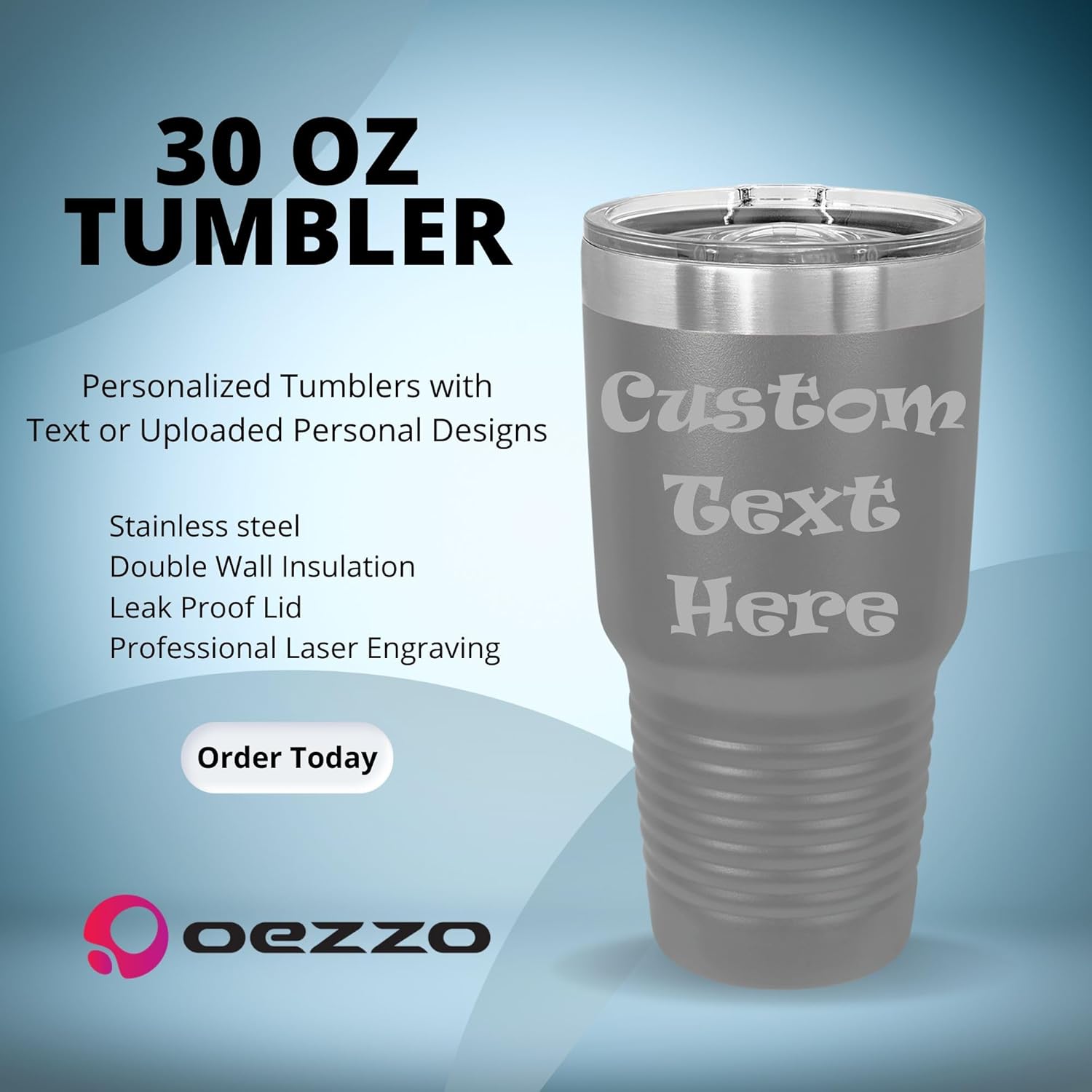 Customized Vacuum Insulated Tumblers, Double Wall Personalized Bottles with Splash and Leak Proof Upgraded Slider Lid, Custom Drinkware (30oz, Gray)