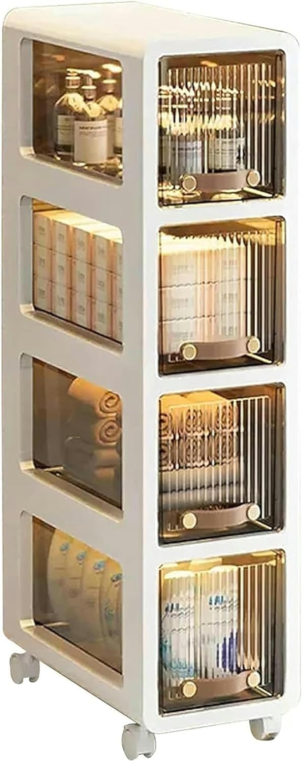XENITE Small Bathroom Storage Corner Floor Cabinet, Narrow Rolling Bathroom Cabinet for Small Spaces with Drawers Wheels