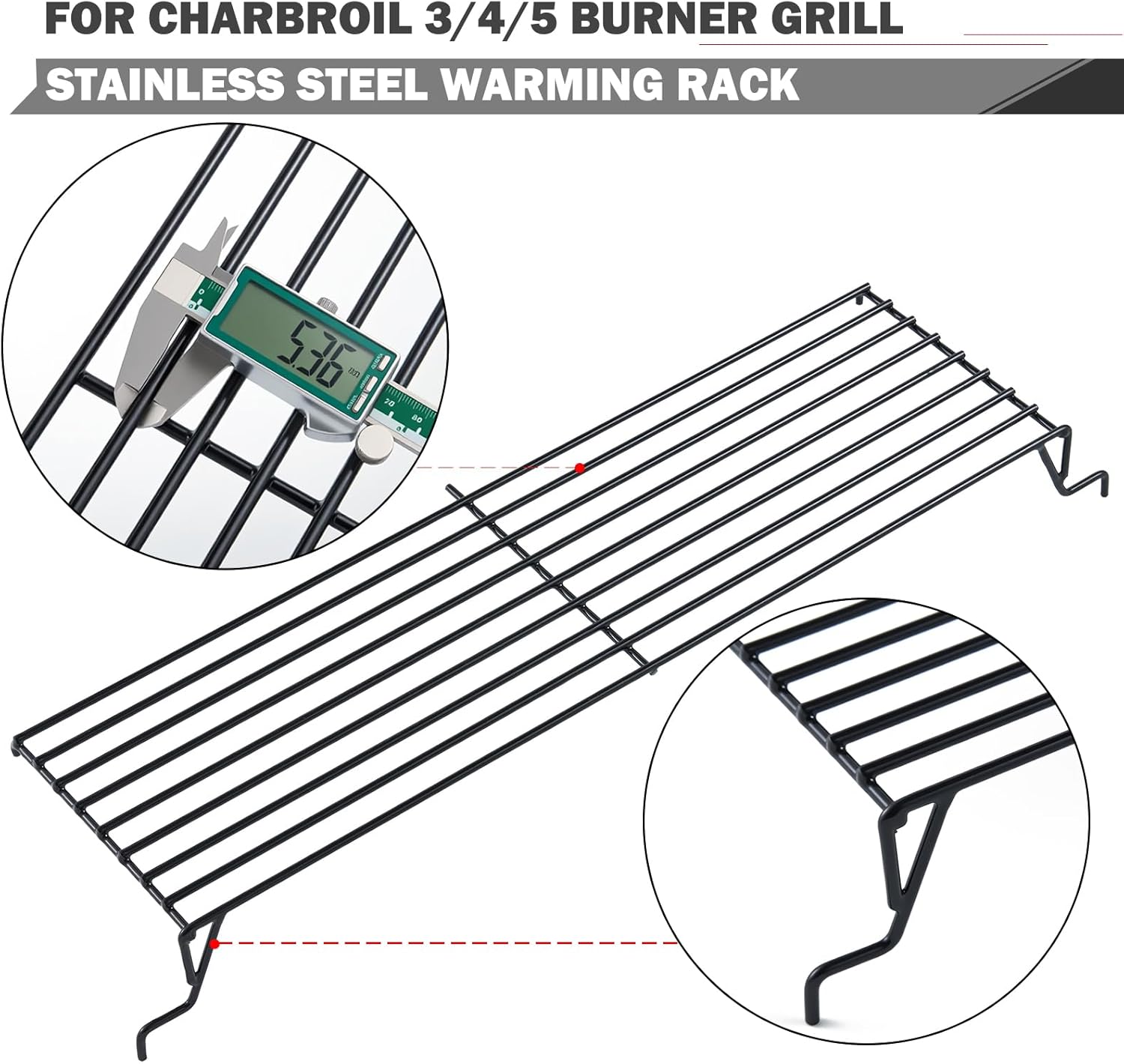 G515-00B8-W1 Warming Rack Replacement for Charbroil Grill Parts 3 4 5 Burner Tru-Infrared Commercial 463244012 Top Grates 463257110 Warm Shelf Classic 463215513 463215515 463270912 Upper Rack
