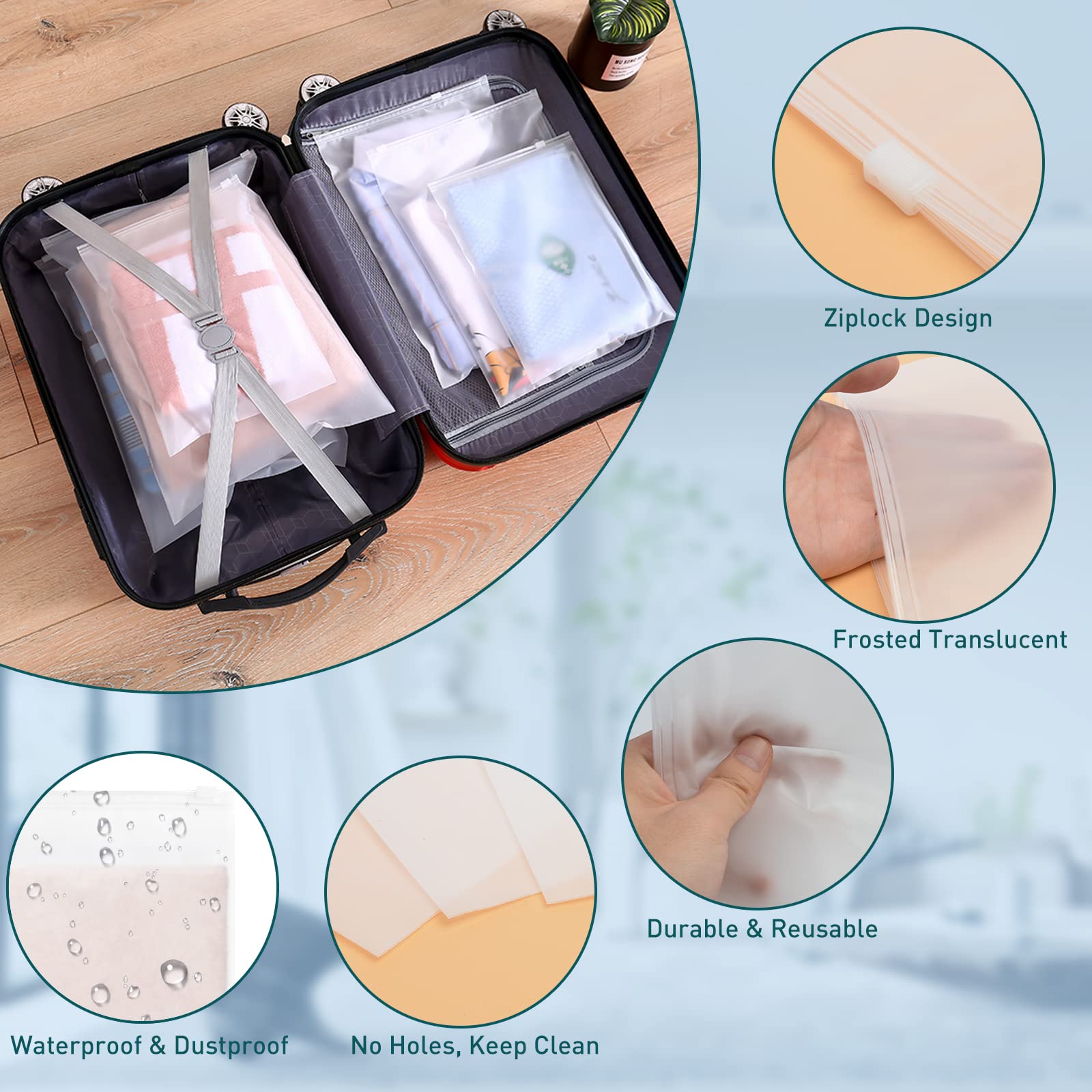 Reistas met ritssluiting, 16 opbergzakken, matte plastic zak, kledingtas, waterdichte kledingtassen, ritszak, herbruikbaar, voor kleding, ondergoed, schoenen, cosmetica