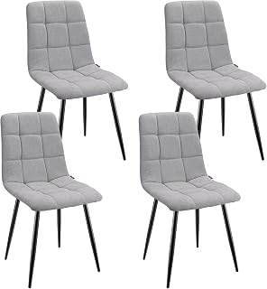 Juego de 4 Sillas de Comedor, Sillas Tapizadas de Respaldo Alto con Patrón Cuadrado y Base de Metal para Comedor, Sala de Estar, Cocina y Recepción, Gris