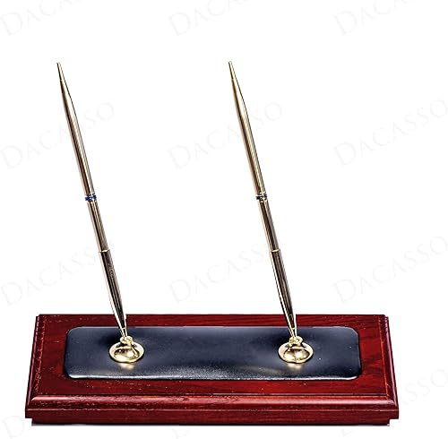 Miniatura 4 de Dacasso Juego de accesorios de doble soporte para bolígrafo de palisandro y cuero negro, 9.25 x 4.25 x 9.00 - Decoración de escritorio ejecutivo de