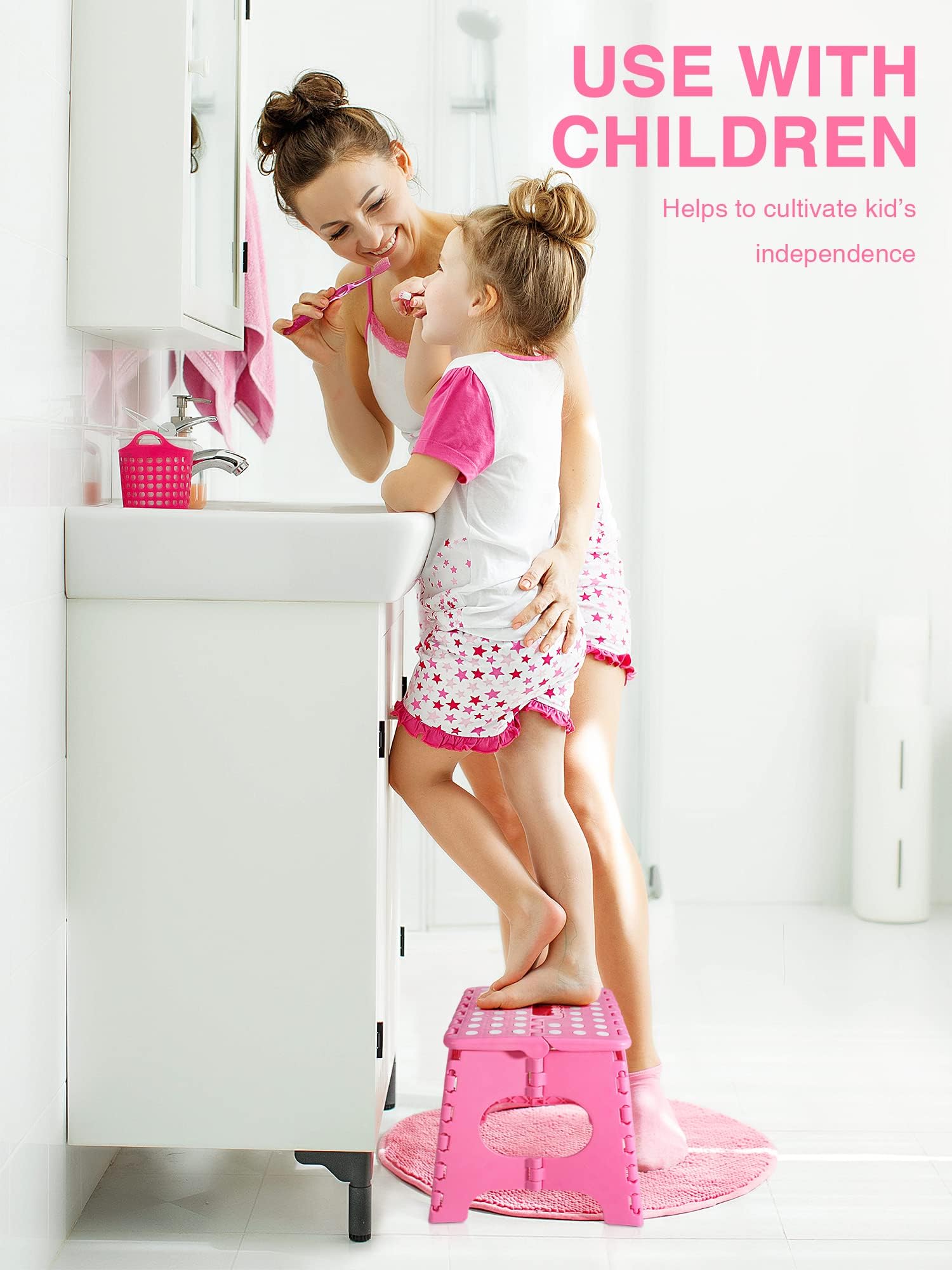 EASY SPEED Taburete Plegable Cocina o Baño (21x17x18cm),Hecho de Material Plástico PVC Antideslizante Banco Plegable Portatil,Taburete Plegable para Niños (hasta 150 Kg),Rosa — view 5