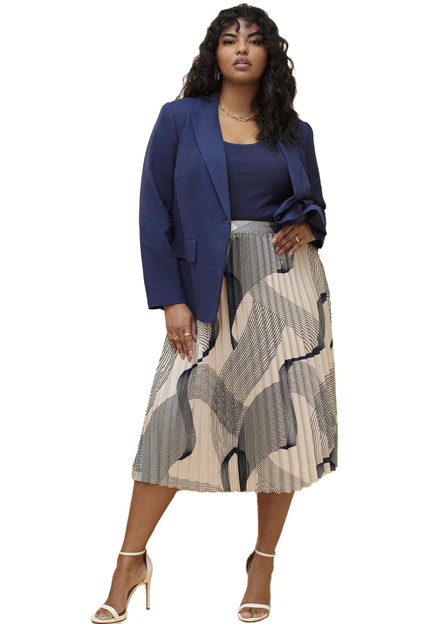 ELOQUII Womens Plus Size Pleated Midi Skirt