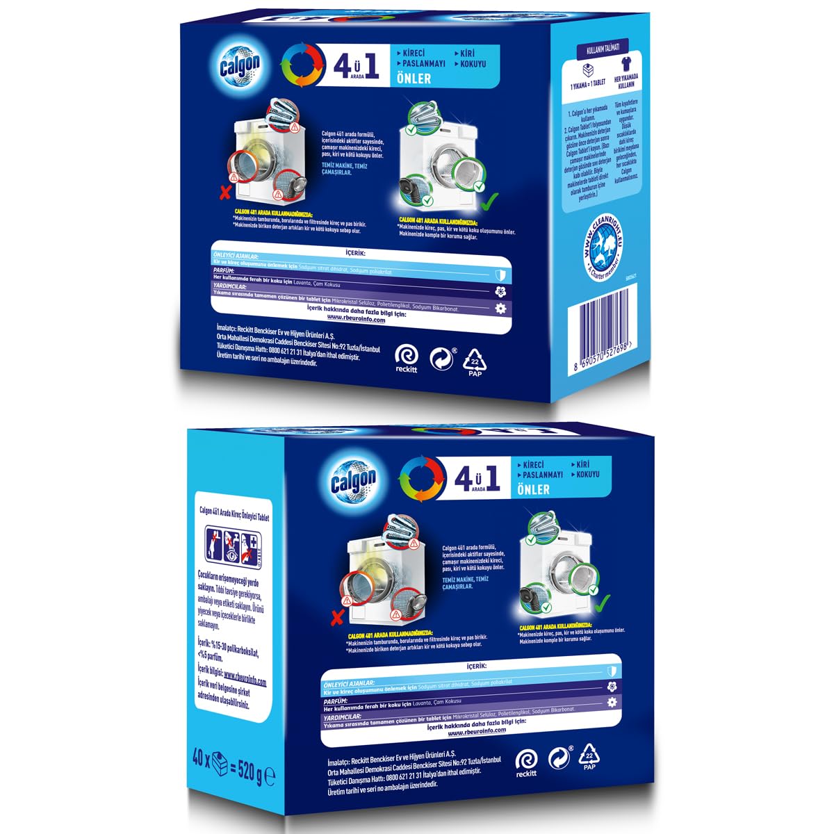 Calgon 4'ü 1 Arada Çamaşır Makinesi Kir, Kireç ve Koku Önleyici Tablet (1x 40 Tablet)
