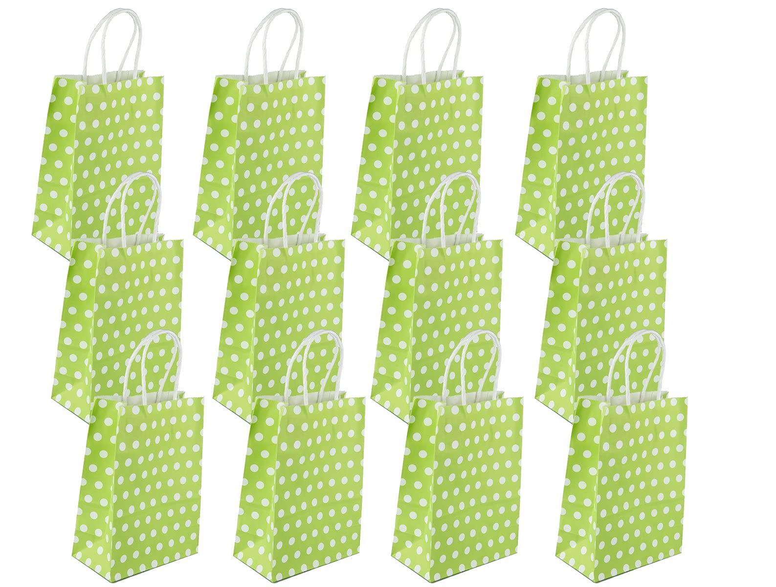 R-moment Rosymoment Paper Gift Bags 12 Pieces Set, Eco Friendly Paper Bags, With Handles Bulk, Paper Bags, Shopping Bags, Kraft Bags, Retail Bags, Party Bags 15X21X8Cm, Color Green Dot, PSB2741GREEN D