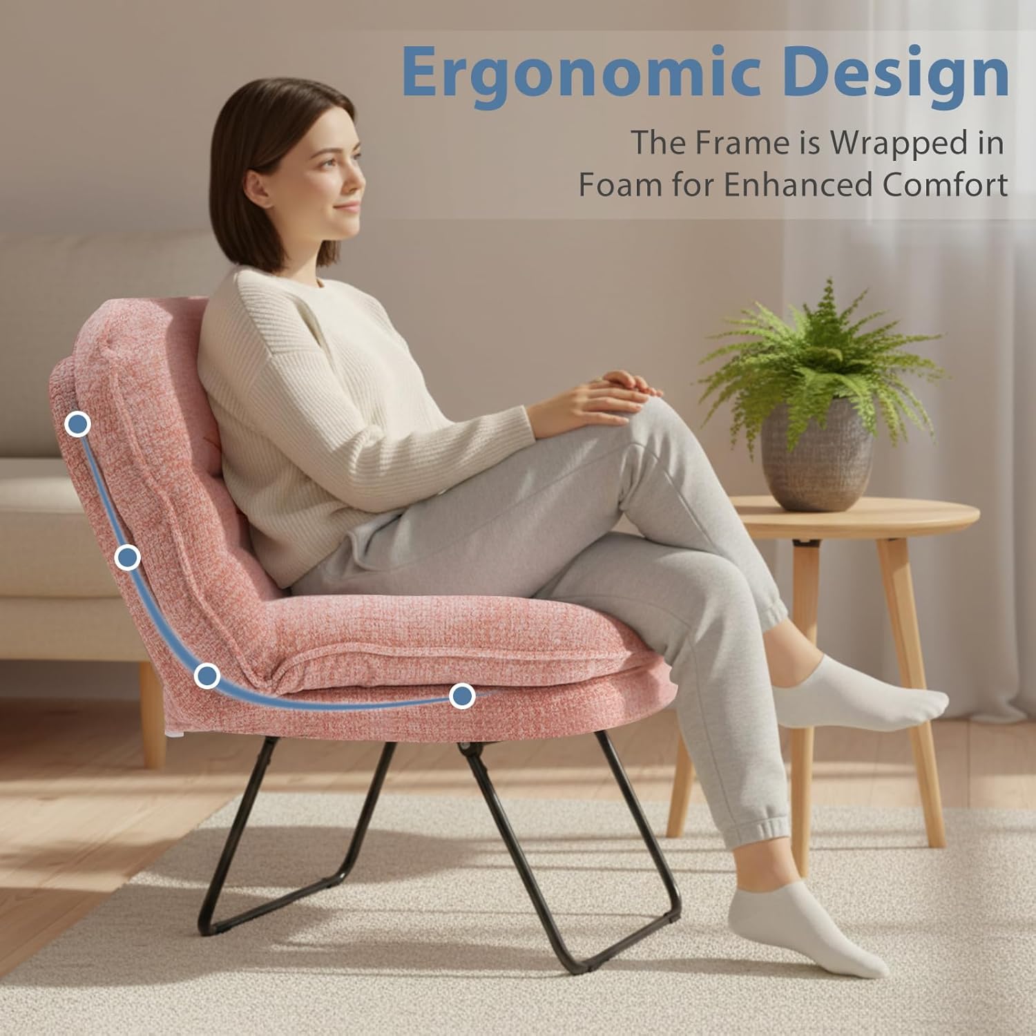 DUMOS Comfy Saucer Chair,Foldable Padded Chairs for Bedroom, Dorm & Gaming, Foldable Fashion Floor Chair with Back Support for Small Spaces,Hot New Pink - 6
