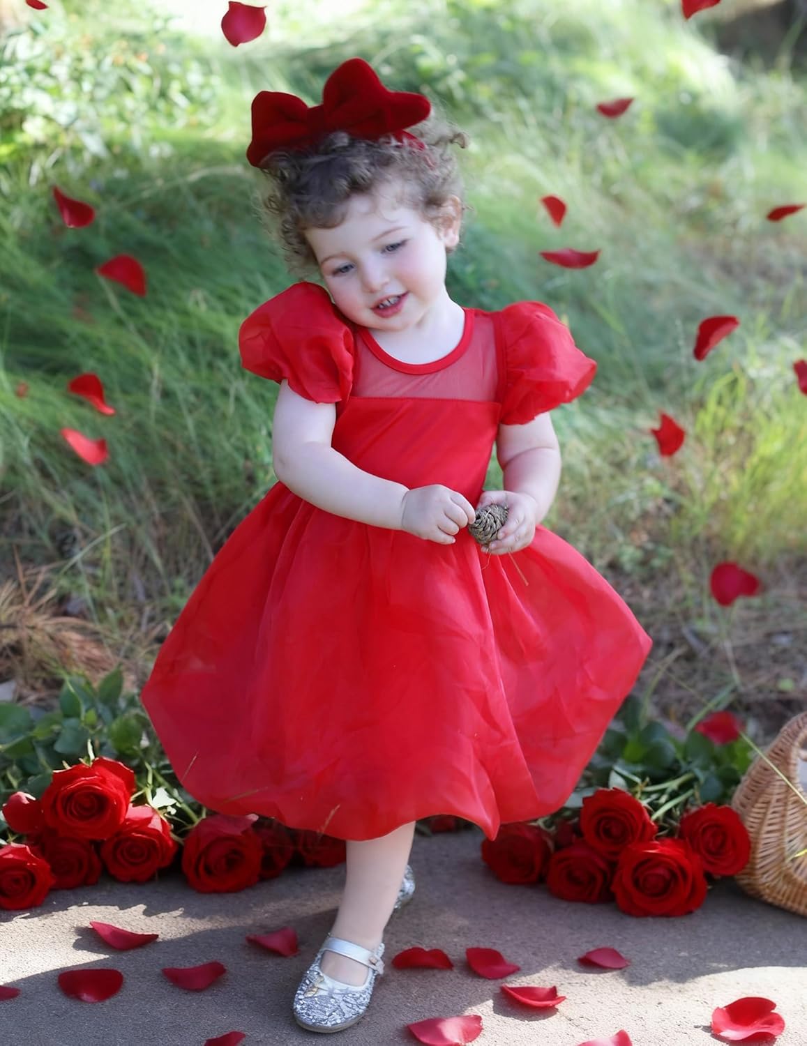 Arshiner Toddler Girls Dress Contrast Mesh Puff Short Sleeve Flowy Bubble Hem Organza Casual Party Dresses Size 2-6 - Image 2