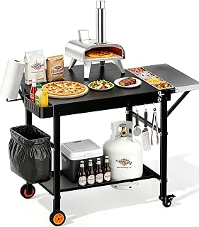 Outdoor Pizza Oven Table, Portable Pizza Oven Cart with Topping Station, Heavy Duty Grill Cart Table with Pizza Prep Station with Storage, Fit Ninja Cuisinart Gozney and Blackstone Griddle