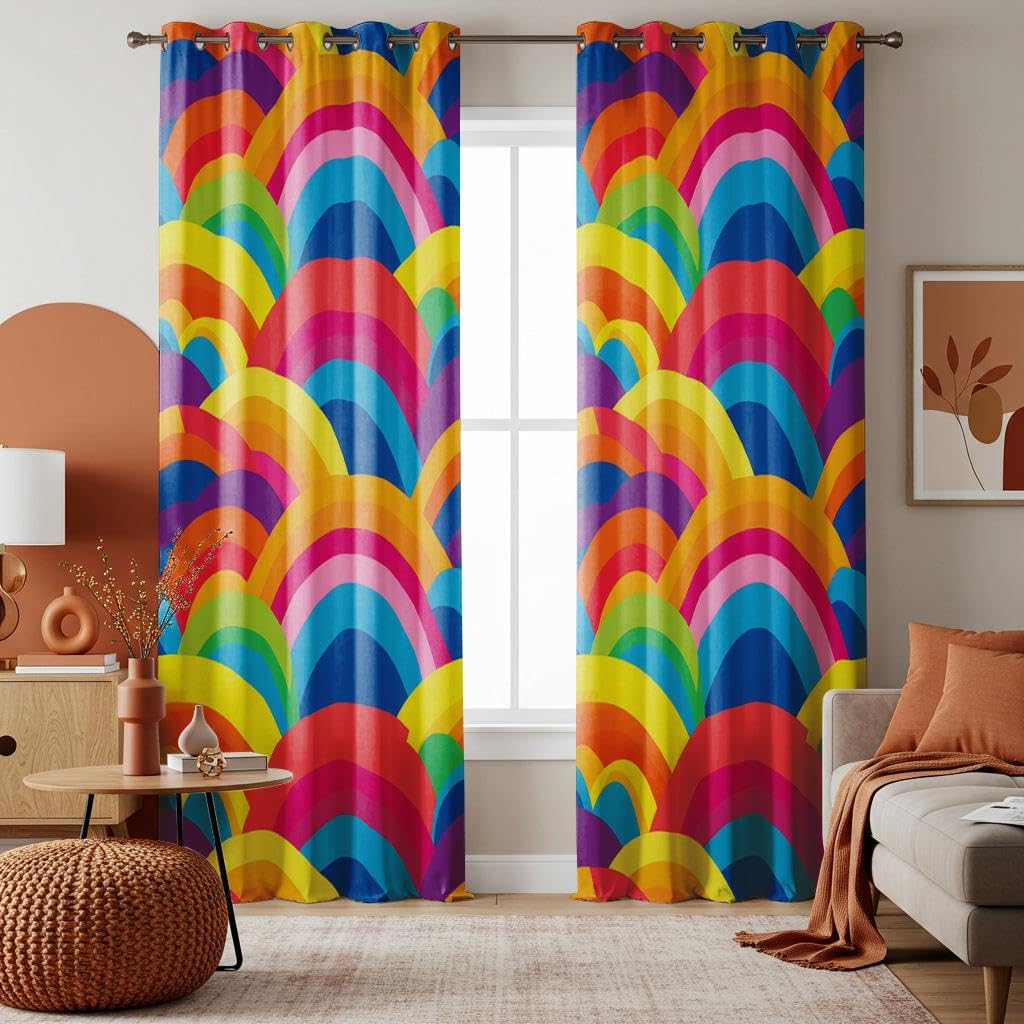 Rideaux occultants motif vague arc-en-ciel pour bloquer la lumière de la chambre d'enfant