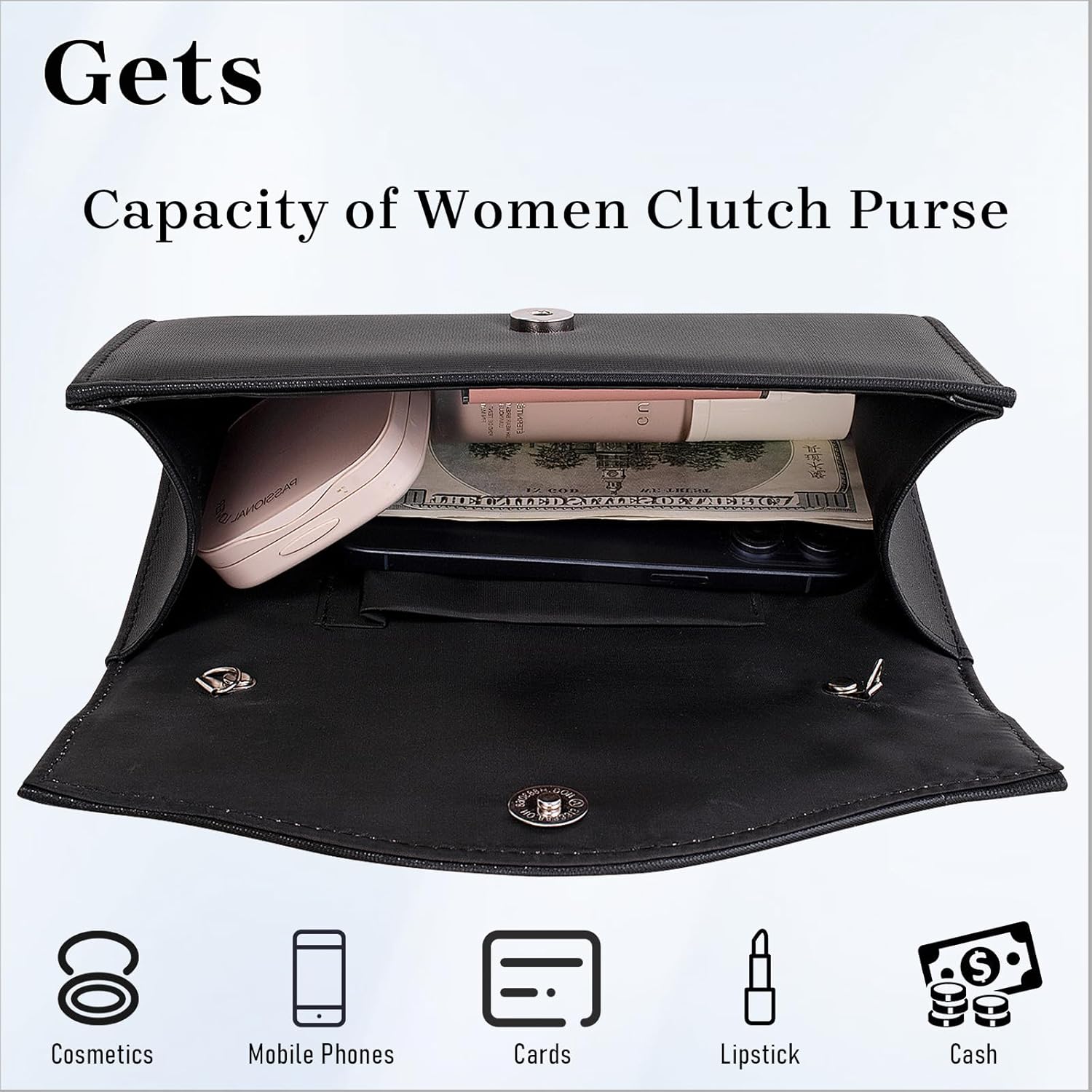 Gets Bow Evening Bag Rhinestone Clutch Purse for Women Sparkly Wedding Prom Purse Formal Cocktail Party Handbag with Chain - Image 5