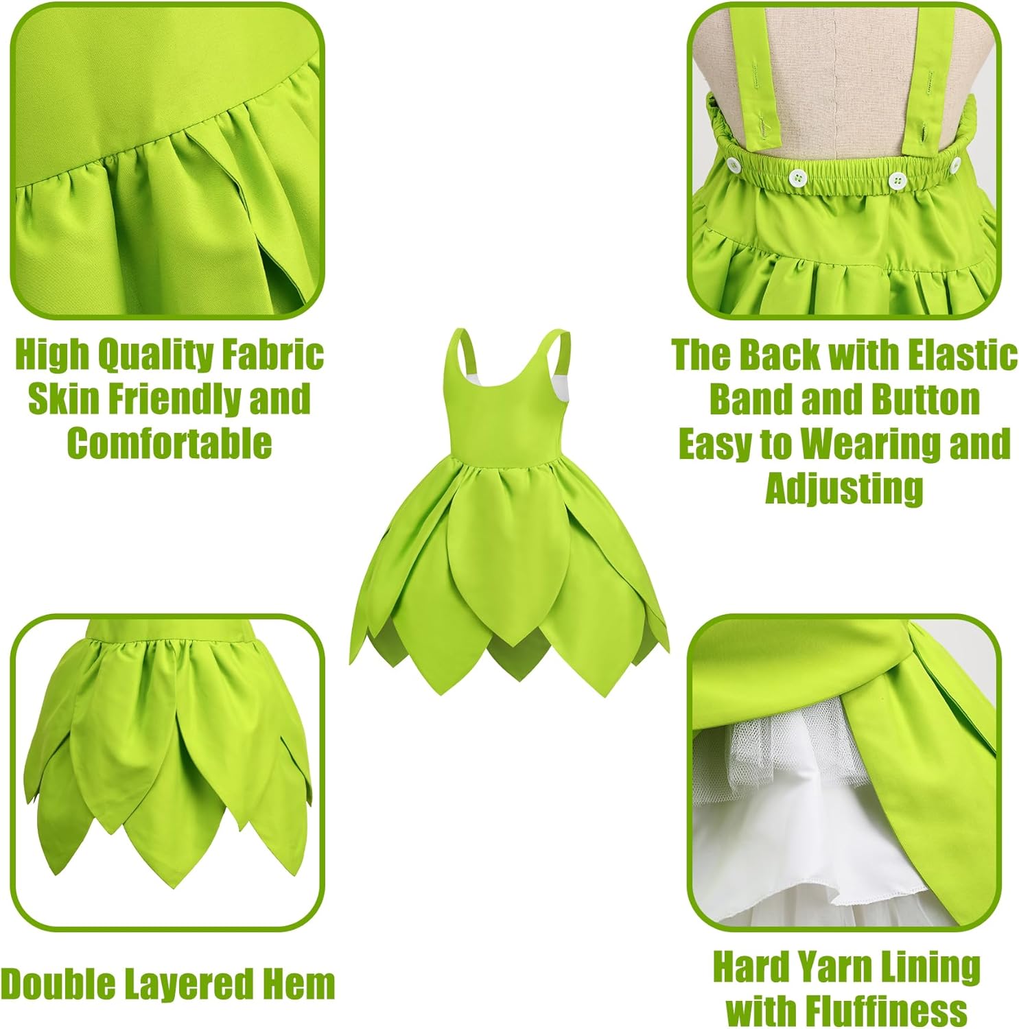 Tinkerbell Costume for Girls,Toddler Girls Fairy Dress with Pixie Elf Ears and Wings,Princess Dress Halloween Fairy