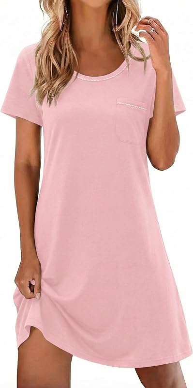 Cotton Nightgowns for Women Soft Sleep Shirt with Pocket