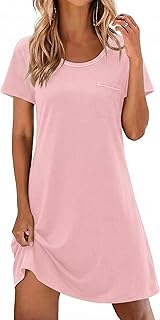 Ekouaer Cotton Nightgowns for Women Soft Sleep Shirt with Pocket Short Sleeve Crewneck Nightshirts