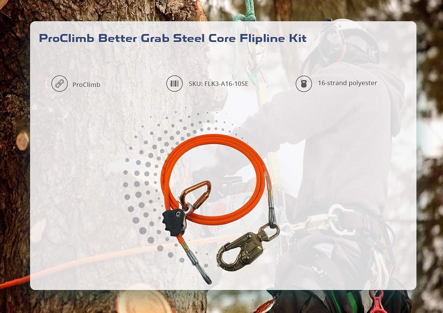 Steel Core Flip Line Kit for Tree Climbing, 5/8 in x 8 ft - USA Made w/Better Grab Adjuster & Steel Swivel, Arborist Equipment Positioning Lanyard for Climbing Trees