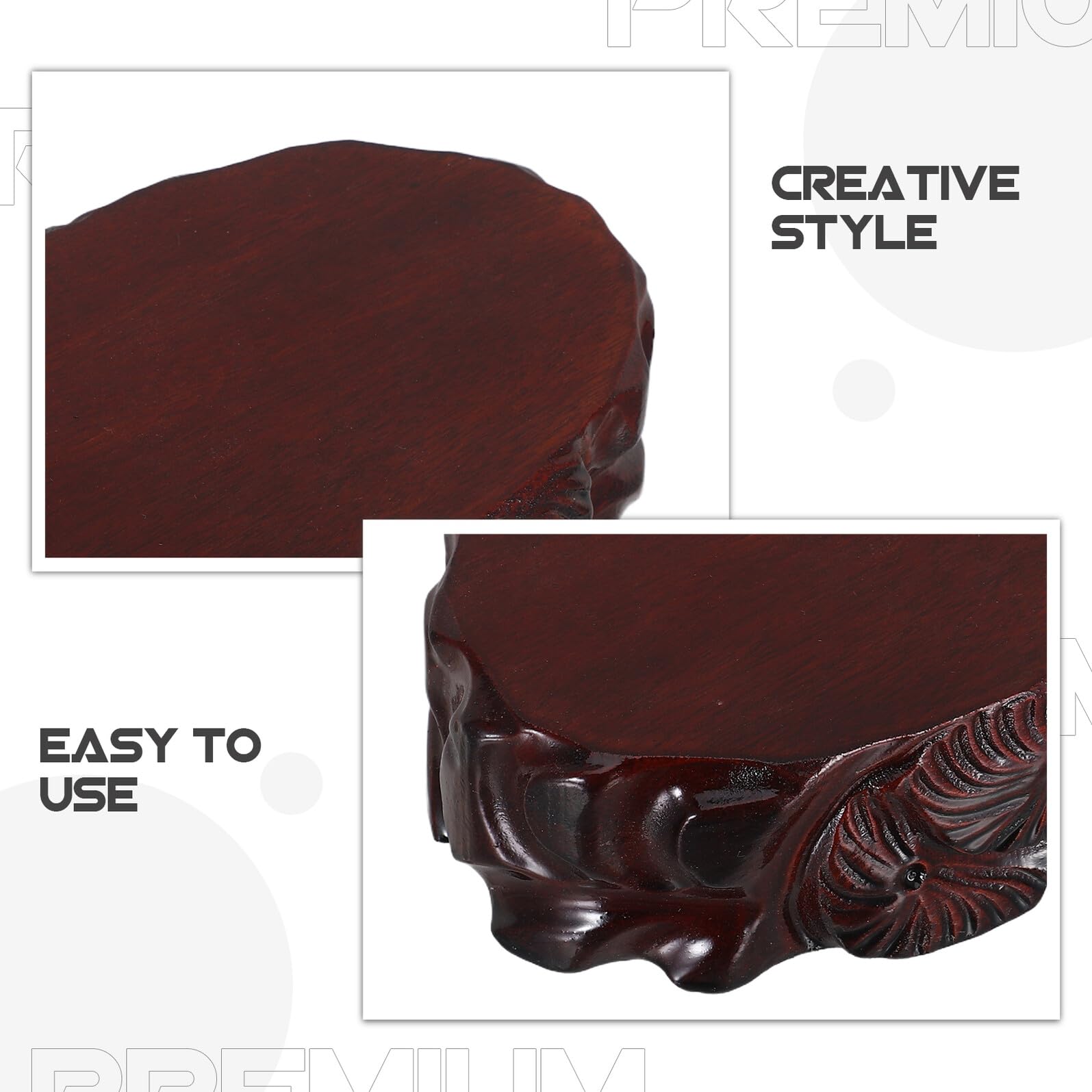 Mobestech Expositor de Madera para Jarrones y Bolas de Cristal Base Ovalada Marrón, Diseño Artístico Natural, Estabilidad Mejorada y Antideslizante para Interiores y Salones de Té
