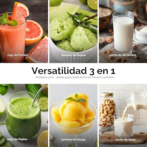 Miniatura 3 de Máquinas Exprimidoras, Extractor de Jugos de Prensa Fría 3 en 1 con Conducto Extra Grande de 6.5", Gran Capacidad de 100oz, Motor AC, Hace Jugo