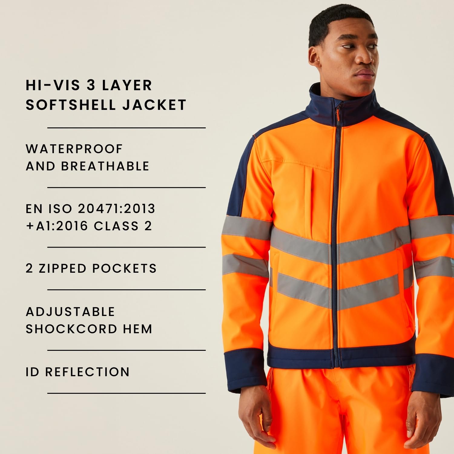 Regatta TRA625 20770 profesjonalna Hi-Vis wodoodporna i oddychająca kurtka softshell, żółta/granatowa, L
