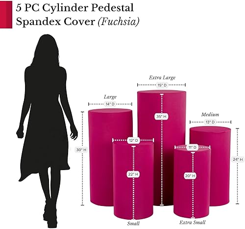 Miniatura 3 de 1 juego de fundas de elastano para soportes de pedestal de cilindro de metal, 5 piezas/juego, solo fundas fucsias, soportes de pedestal de cilindro