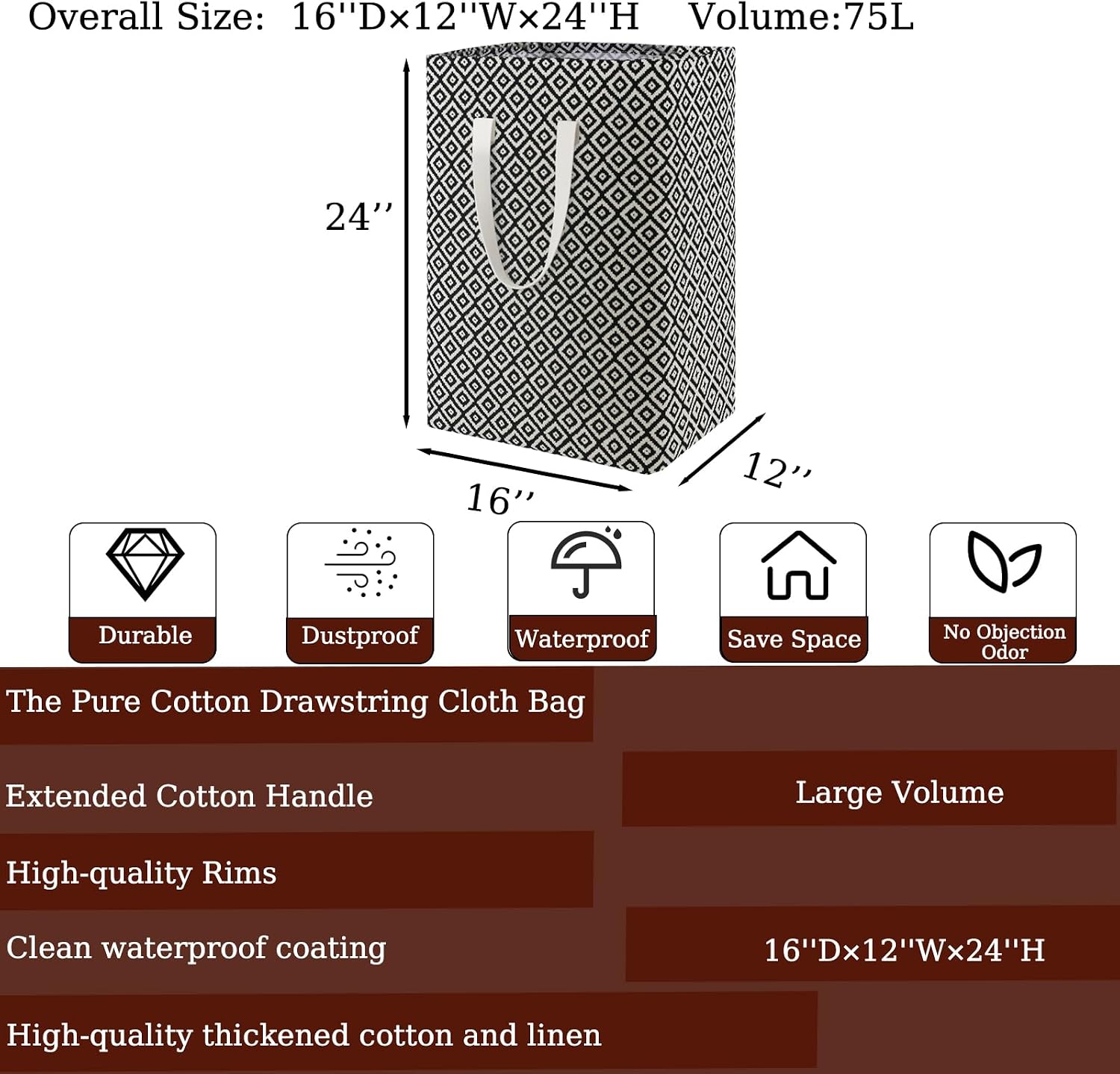 Waterproof Laundry Hamper Collapsible Laundry Basket Leather Handle Laundry Bag Large Clothes Storage Toy Organization for Bathroom Bedroom Laundryroom College Dorms (Pop-Up Laundry Hampers-004)