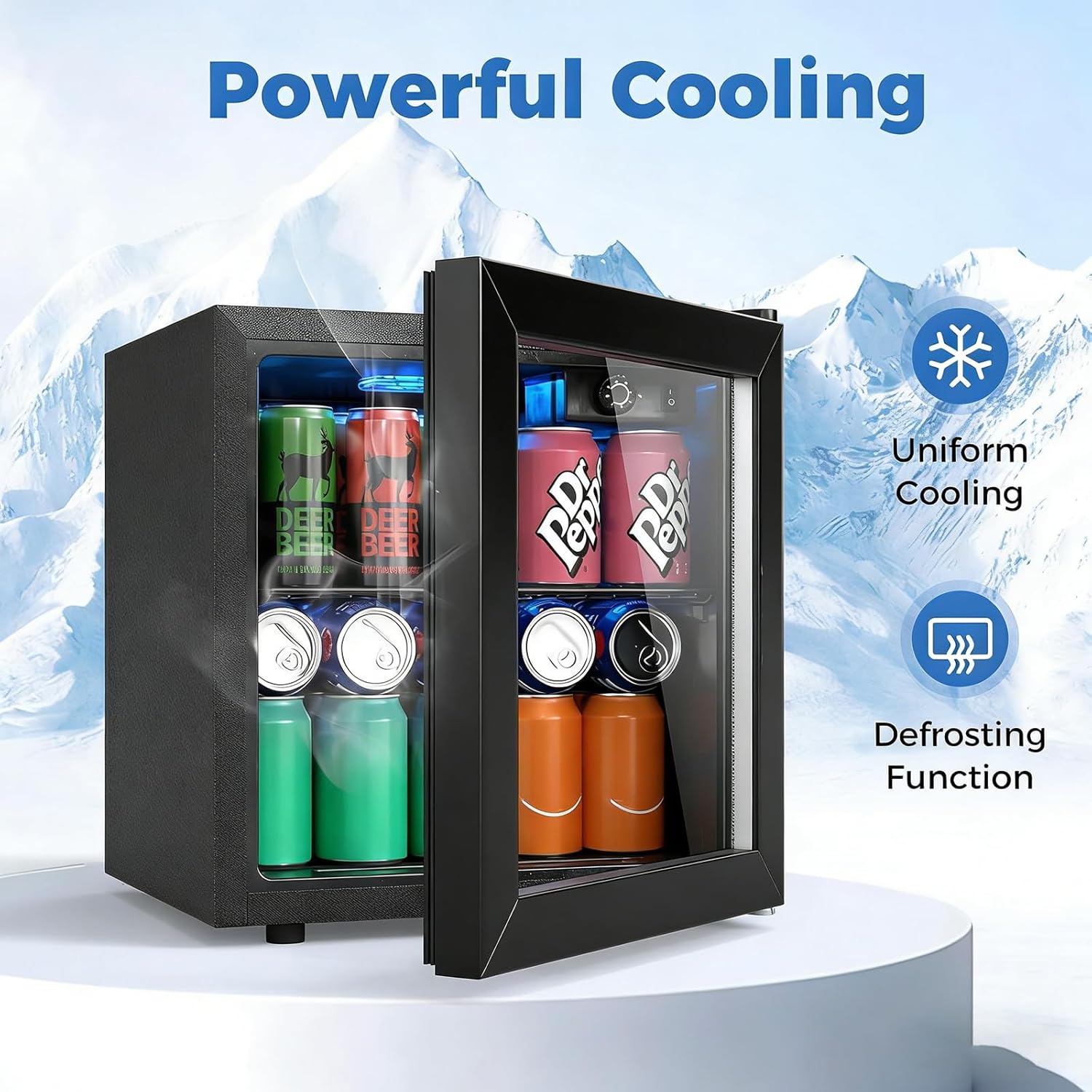 COSTWAY Beverage Refrigerator Cooler, 1.3 Cu. Ft. 12 Bottles 55 Cans Mini Fridge with Tempered Glass Door, Removable Shelf & Adjustable Temperatures, Compact Drink Cooler for Wine, Beer & Soda