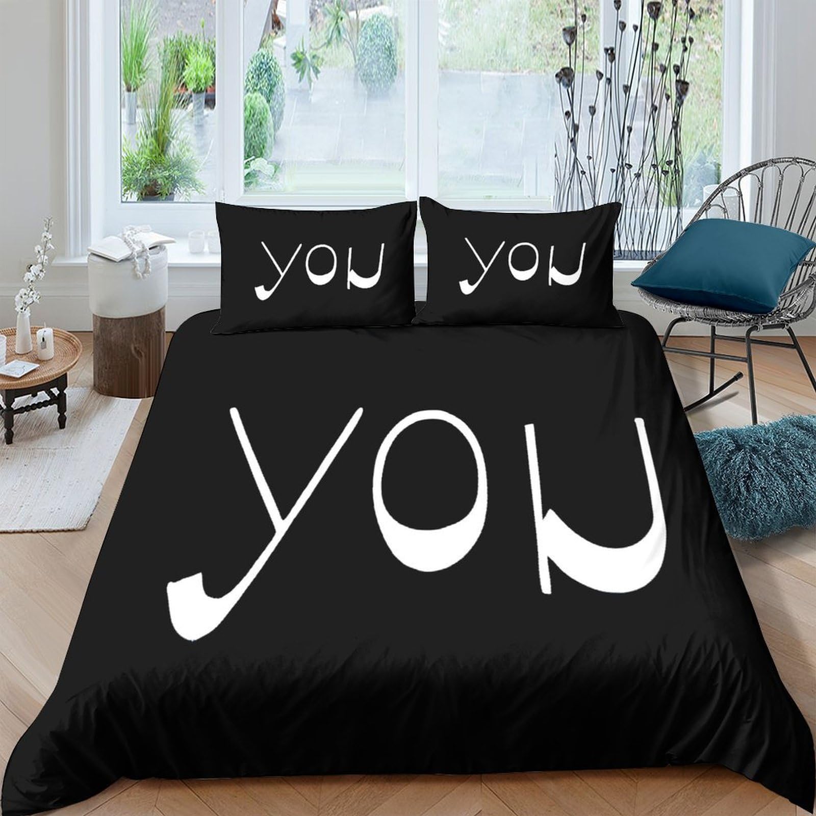 Ctjqhvkz Style-7 3D Printed Black Typography Fitted Sheet Microfiber Soft You Lettering Bed Cover For Bedroom Dorm Decor Single（135X200cm）