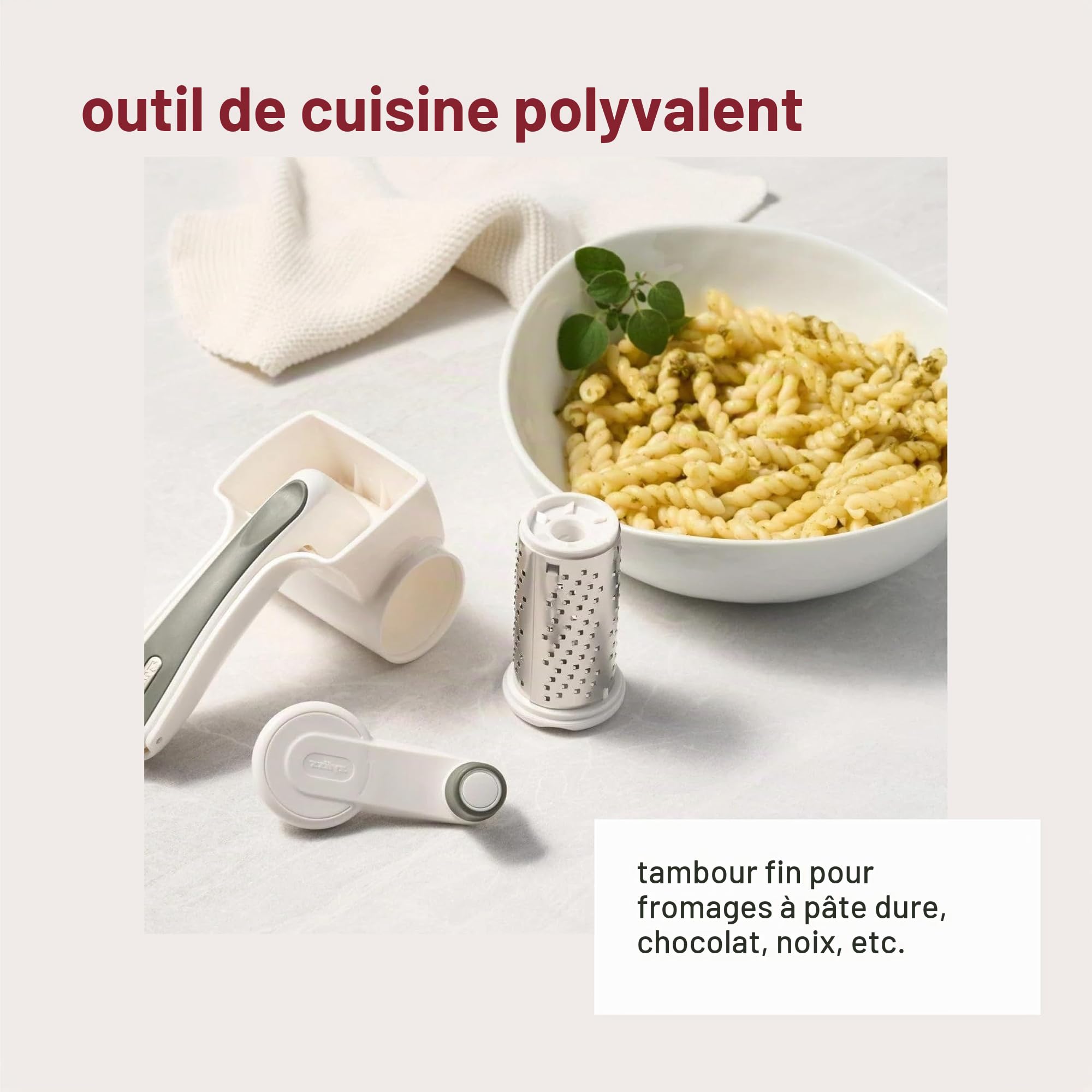 ZYLISS KC-08120 Râpe à fromage rotative classique certifiée NSF, acier inoxydable 18/8, blanc, E900020U