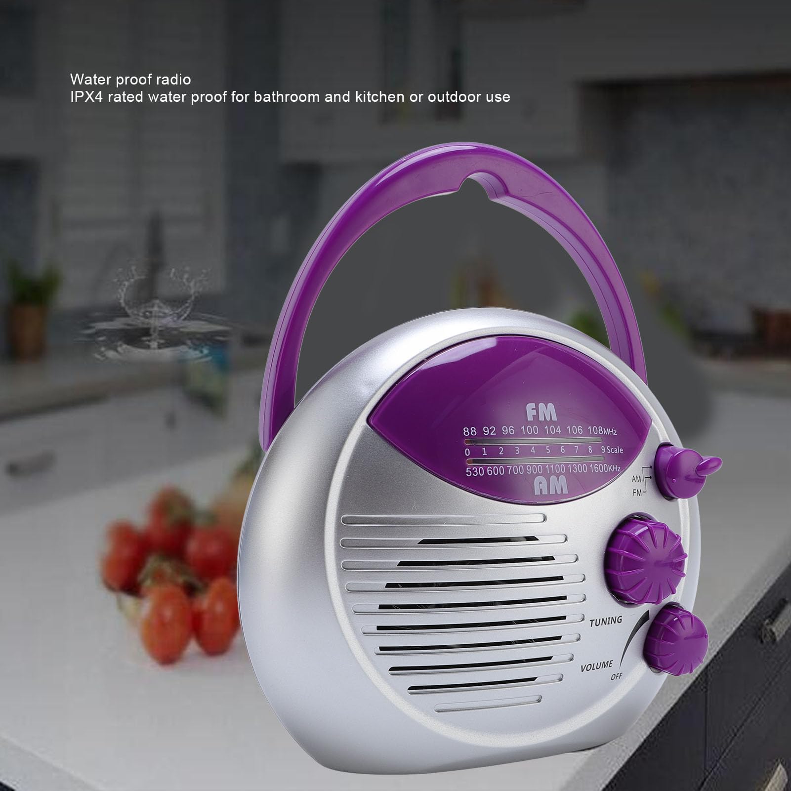 Radio De Douche AM/FM Imperméable | Haut-Parleur Étanche pour Douche | Radio à Piles avec Bouton de Volume Accrochable pour Maison Cuisine Salle de Bain Bain à Remous