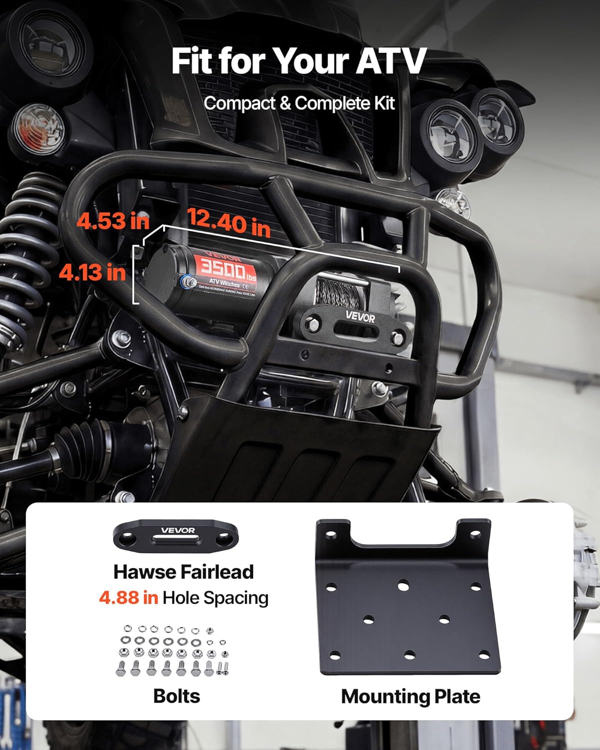 VEVOR 3500 lbs Electric Winch, 12V DC ATV/UTV Winch with Φ0.21 in x 32.8 ft Synthetic Rope & Wired Remote Control, IP55 Waterproof, Aluminum Housing Fairlead Mount Plate for Towing ATV, Black