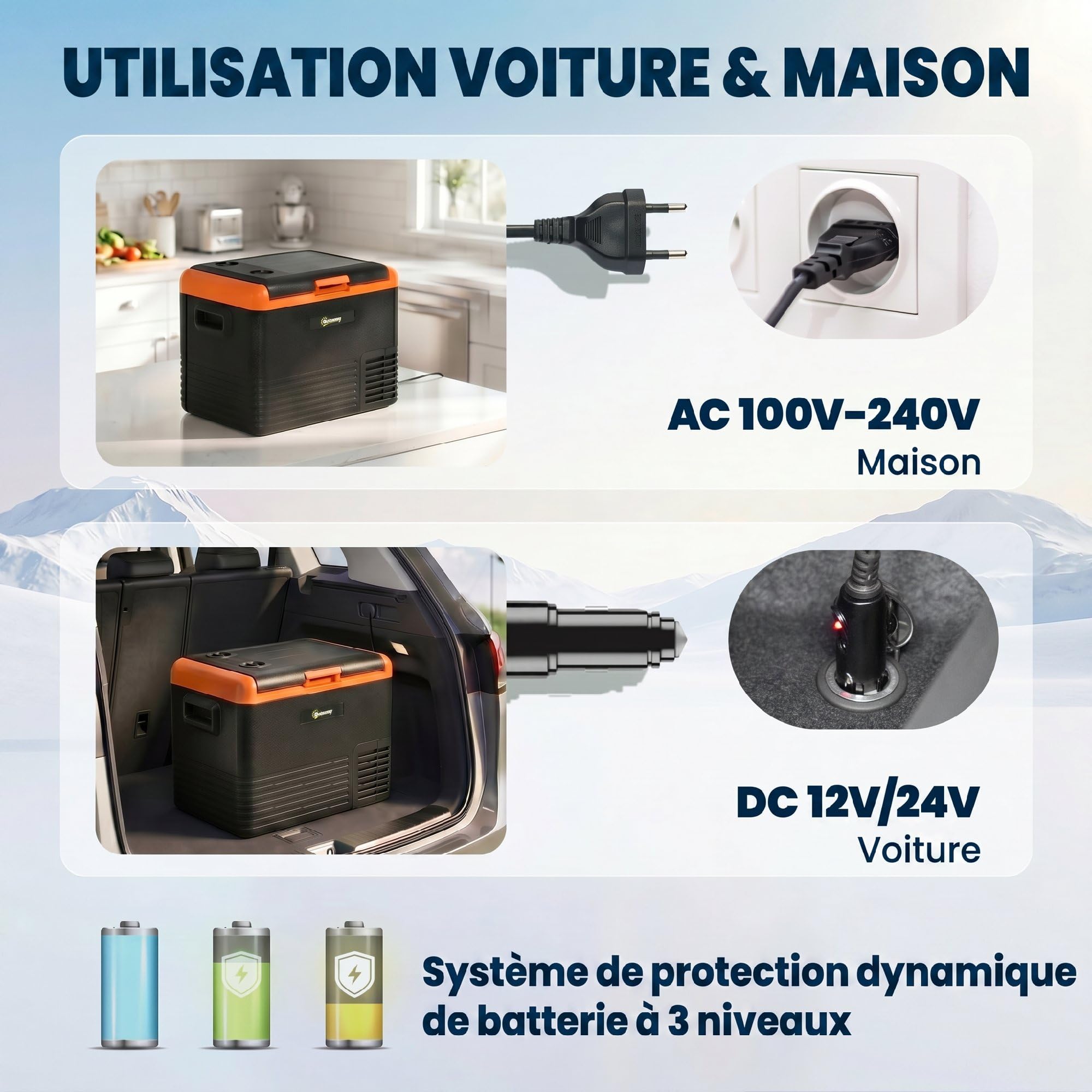 Outsunny Glacière électrique Portable réfrigérateur congélateur avec poignées