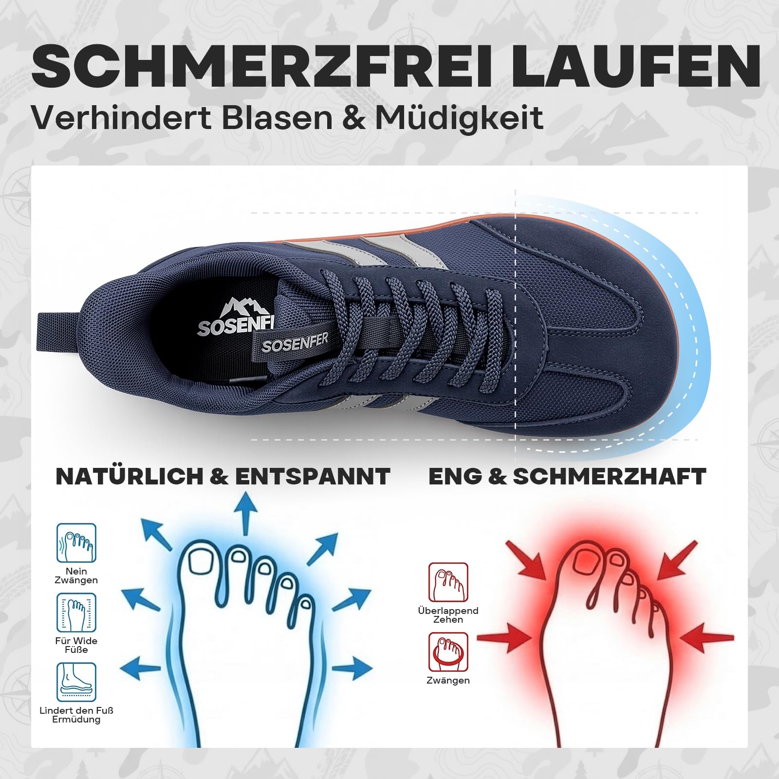 Sosenfer Barefoot Shoes Men - Wide Toe Box Minimalist Sneakers, Hands Free Slip On Zero Drop Cross Trainer, Premium Suede Leather, Non-Slip Lightweight Trail Running Walking Gym
