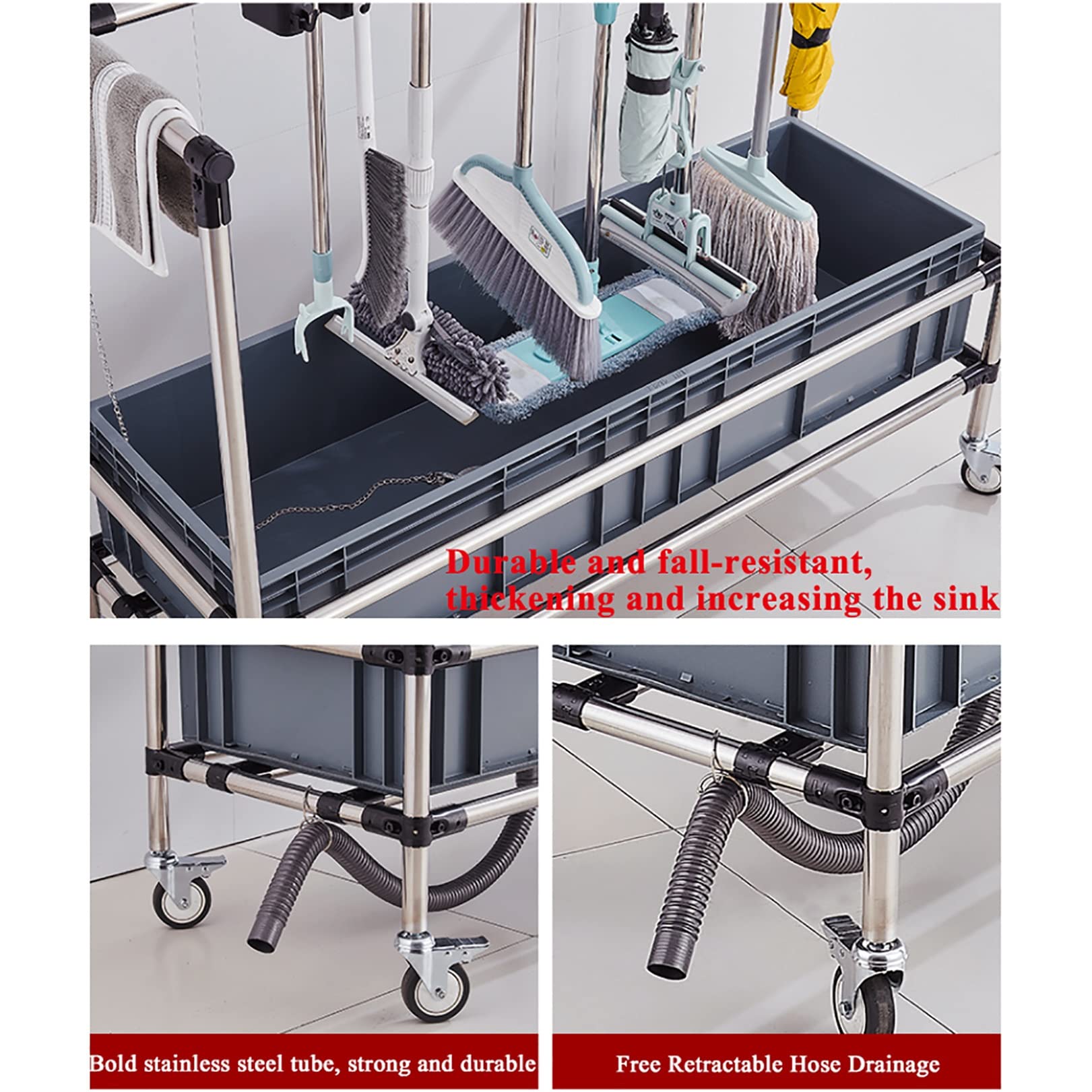Besenhalterung,Mopp Besen Halter Veranstalter,304 Edelstahl Gerätehalter Besen Mop Halter,Garten Werkzeug Aufbewahrung Garage,Besenstiel Aufhänger,Edelstahl,mit 5 Racks 6 Haken,für Küchenbüro Wäsche