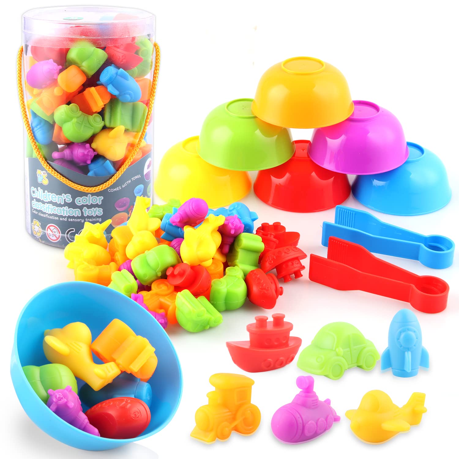 AllLeeGay Montessori Counting Rainbow Toys, 36 Pcs Colour Sorting Toys Toddlers from 3 4 5 6 Years with Matching Bowl and Tweezers, Preschool Educational Learning Toys, Math Skills (Dinosaur-0001)