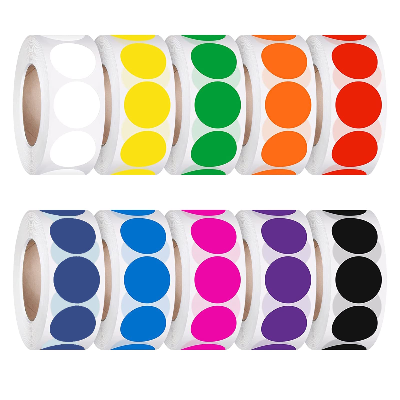 5000 PCS 1" Round Color Coding Labels Circle Dot Stickers, 10 Assorted Colors for Home Office Classroom (10 Rolls,500 Labels/Roll)