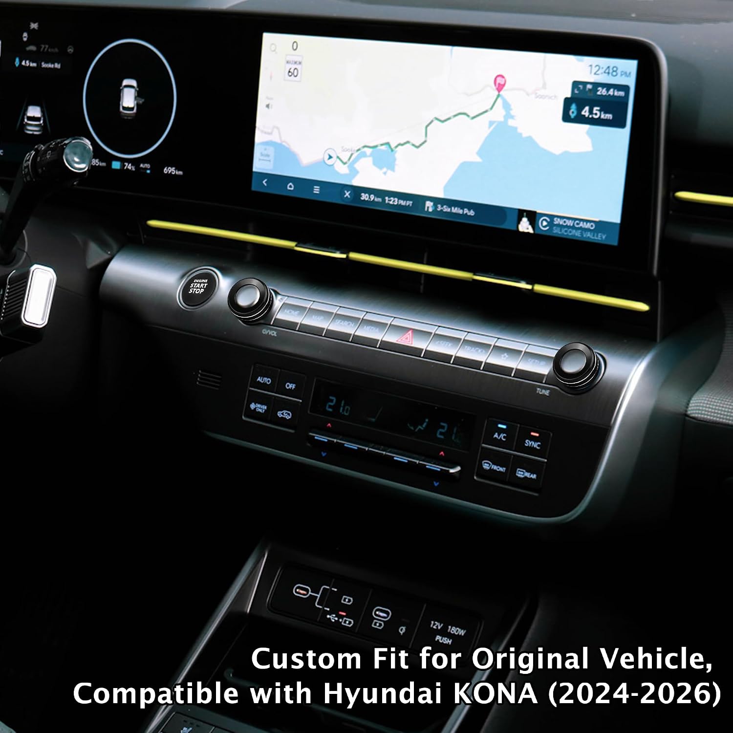 for 2024 2025 2026 Hyundai Kona Accessories, 3PCS Aluminum Alloy Knob Cover Trim Set (Black) - Push Button Start & Volume Tune, Scratch Resistant, Easy Install