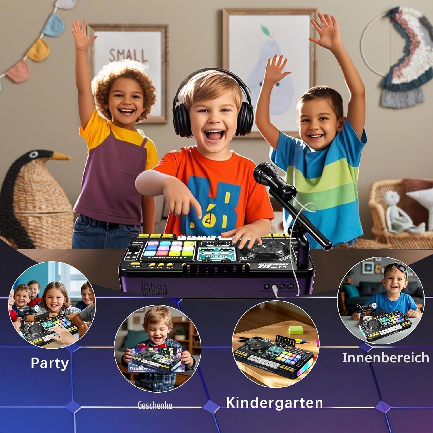 RedCrab DJ Mischpult für Kinder, DJ-Pult mit Mikrofon, Interaktives Musikspielzeug für Kinder, Musikalisches Konsole für Jungen Mädchen ab 3-12 Jahren, Mischpult Controller Spielzeug für dj-Anfänger