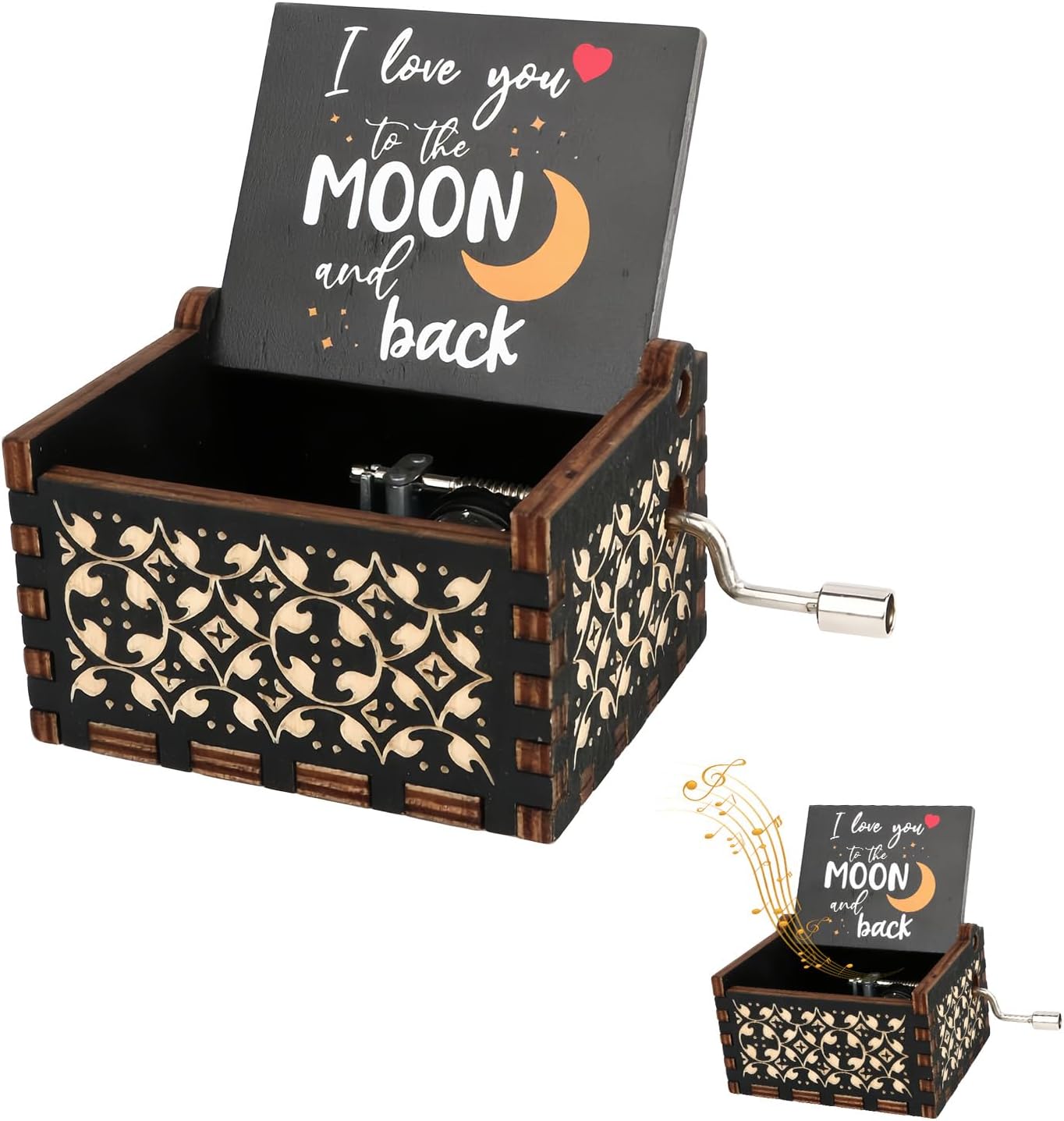 You are My Sunshine Wooden Hand-Crank Music Box, Vintage Design with ‘I Love You to The Moon and Back’ Carvings, Wife, Girlfriend, Boyfriend ，Wedding Anniversary, Birthday