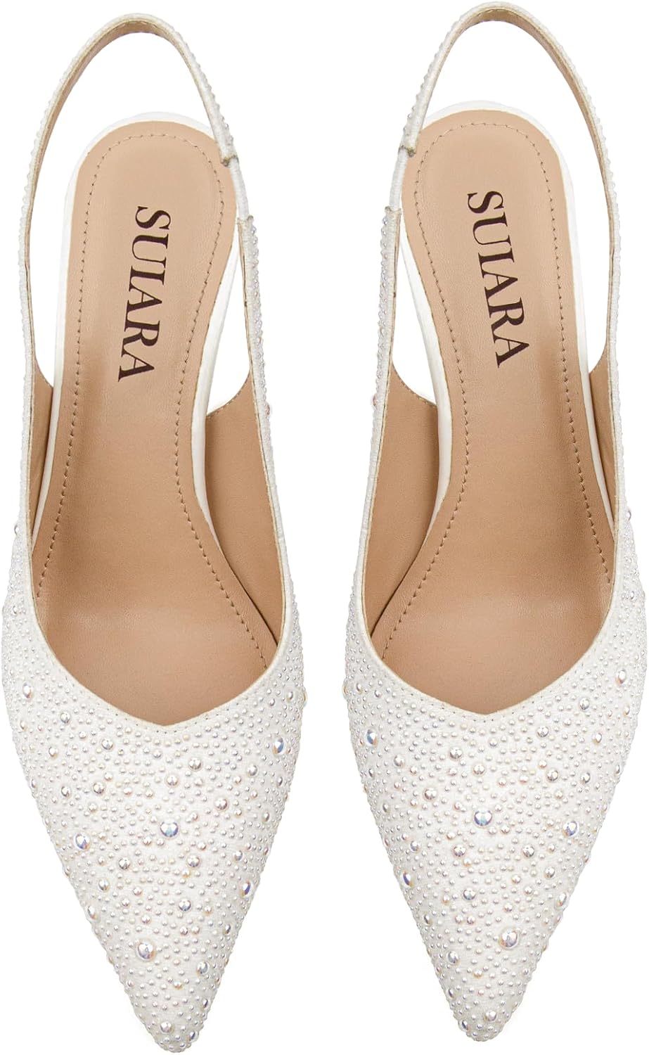 Slingback Wedding Heels for Women Bridal Lace Mesh Kitten Heel Closed Pointed Toe Pearl Pumps Shoes - Image 6