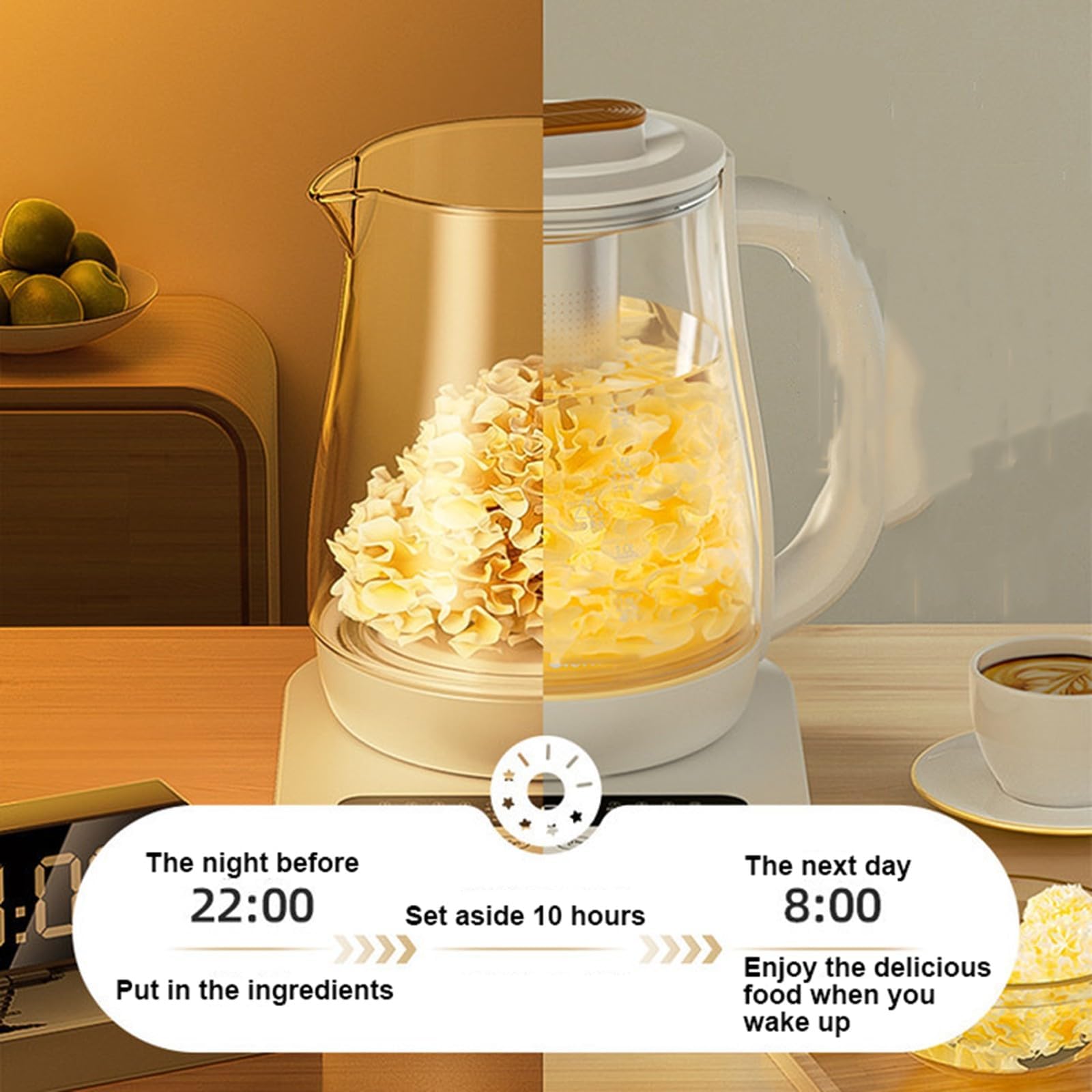 Genérico Hervidor eléctrico Health Pot, Capacidad de 1,8 L, 20 Funciones saludables, Apagado automático, Filtro de té extraíble, Vidrio.