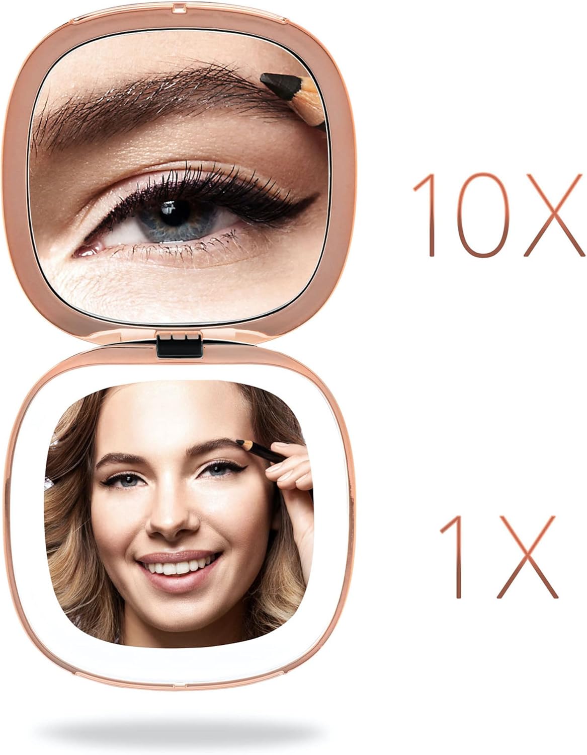 Fancii Compact Makeup Mirror with Natural LED Lights, 1x/ 10x Magnifying - Rechargeable, Portable, Lighted 4” Hand Mirror for Travel and Purses, Mila (Berry Crush)