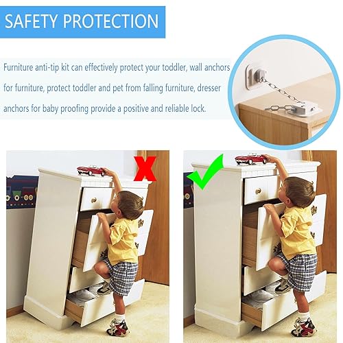 Miniatura 4 de YEYA Anclaje para muebles antipunta, sin taladro, con adhesivo 3M, correas ajustables de 10 pulgadas, anclajes de pared a prueba de bebés para