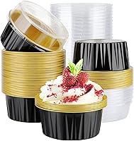 Vista 8 de EUSOAR Moldes desechables de papel de aluminio con tapas, 30 piezas de 5 onzas (4.2 fl oz) de papel de aluminio para magdalenas, tazas para hornear